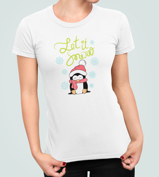 Футболка мужская новогодняя Stedman с принтом Let it snow пингвин М Белый (НГ10-8)
