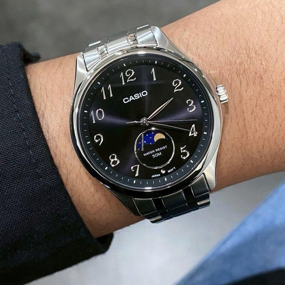 Мужские наручные часы Casio MTP-M110D-1A Moon Phase Timeless Collection со стальным корпусом Черный (2907518495)