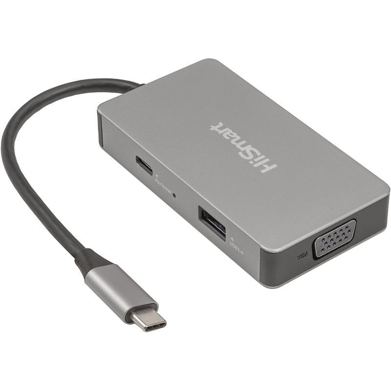 USB-хаб HiSmart CA913879 USB Type-C 5в1 USB HDMI VGA Grey (35575453)