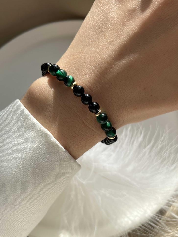 Браслет женский с камнями кошачий глаз и агат (5662)