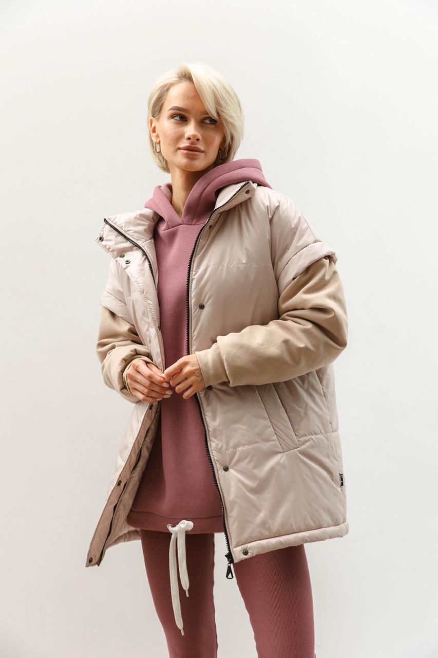 Куртка-жилет женская L-XL Бежевый (2738636536) - фото 4