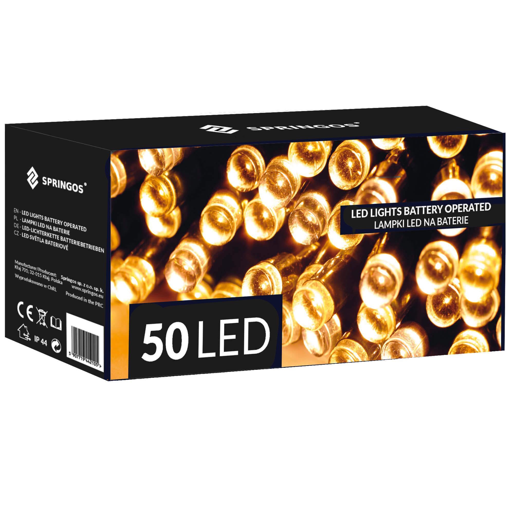 Гирлянда Springos 50 LED на батарейках 5 м Warm White (CL4027)