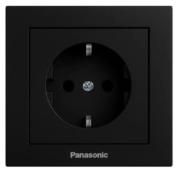 Розетка одинарная Panasonic Karre Plus 55 с заземлением Черный (22827-е) Розетка одинарная Panasonic Karre Plus 55 с заземлением Черный (22827-е)