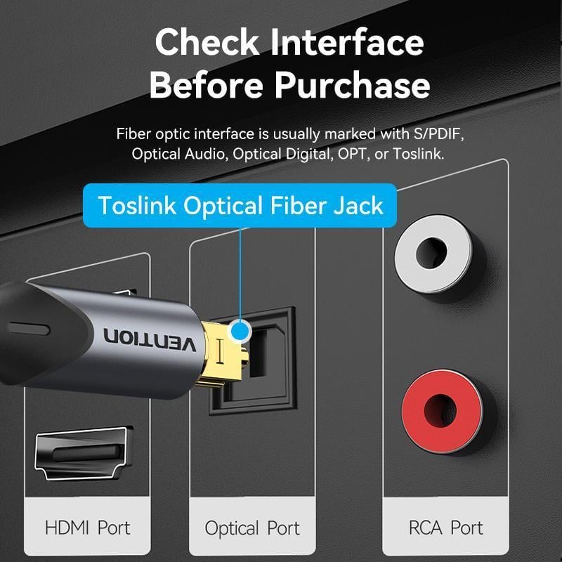 Кабель оптичний Vention Toslink з поворотом на 360° SPDIF Dolby Digital Аудіо Hi-Fi нейлонове обплетення 3 м Чорний (BKDBI) - фото 13