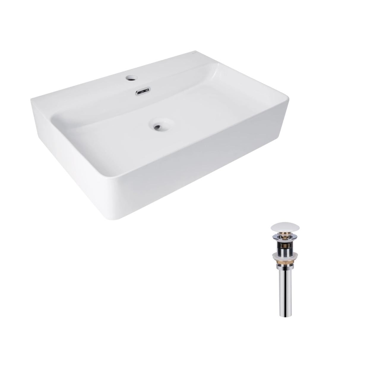Комплект Qtap Nando LT подвесная прямоугольная раковина 610х420х140 мм White и донный клапан PU02O (2632112805)