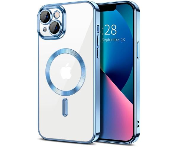Силиконовый чехол Fashion Shining для iPhone 15 Plus с поддержкой беспроводной зарядки Голубой