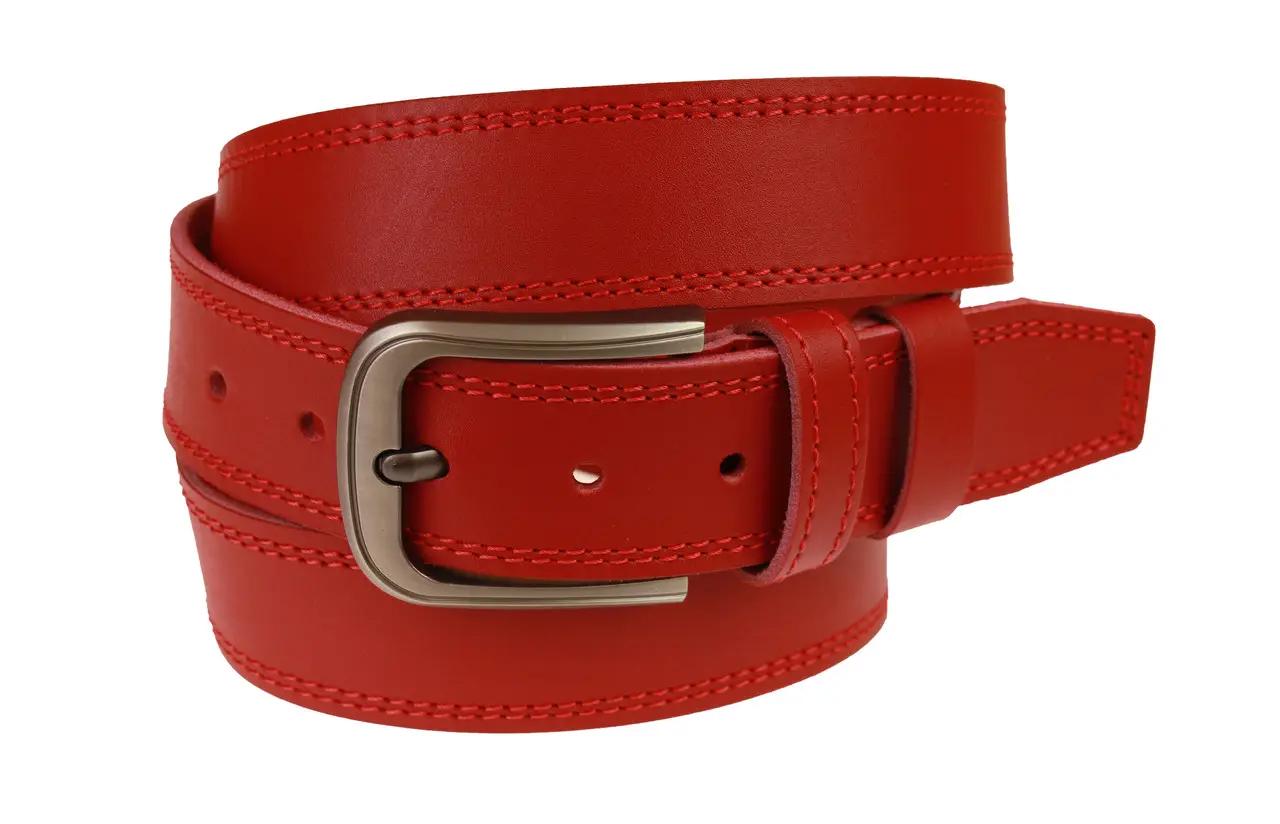 Ремень кожаный с двойной прошивкой по периметру 115-150 см Красный (82507)