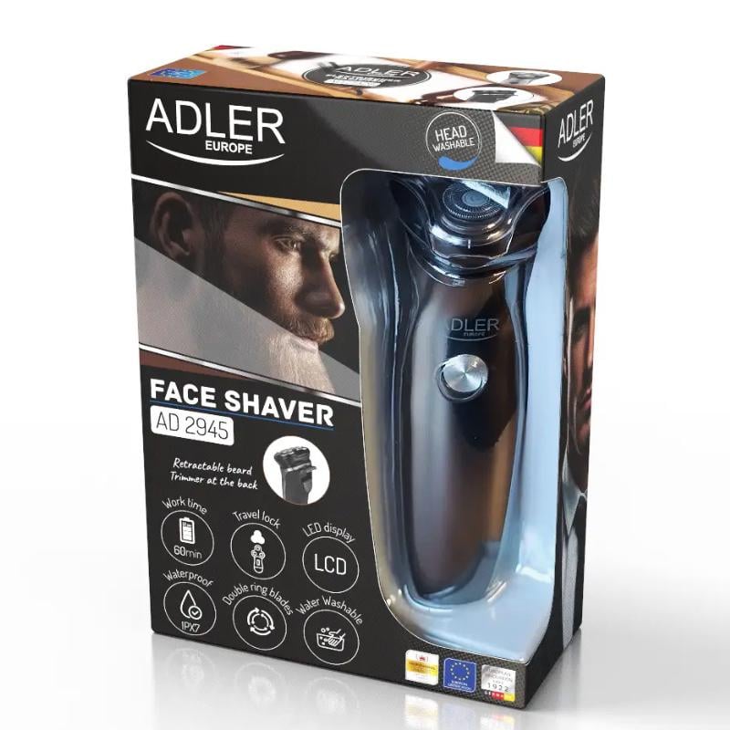 Електробритва для чоловіків Adler AD 2945 роторна акумуляторна з LCD дисплеєм тримером і USB 5 Вт Сірий - фото 10
