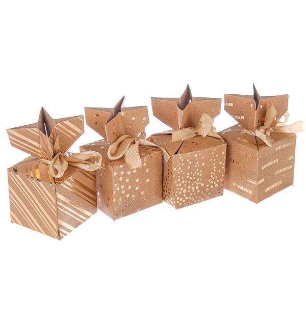 Подарочные коробочки для конфет новогодние 5x5 см 4 шт. Крафт (56493)