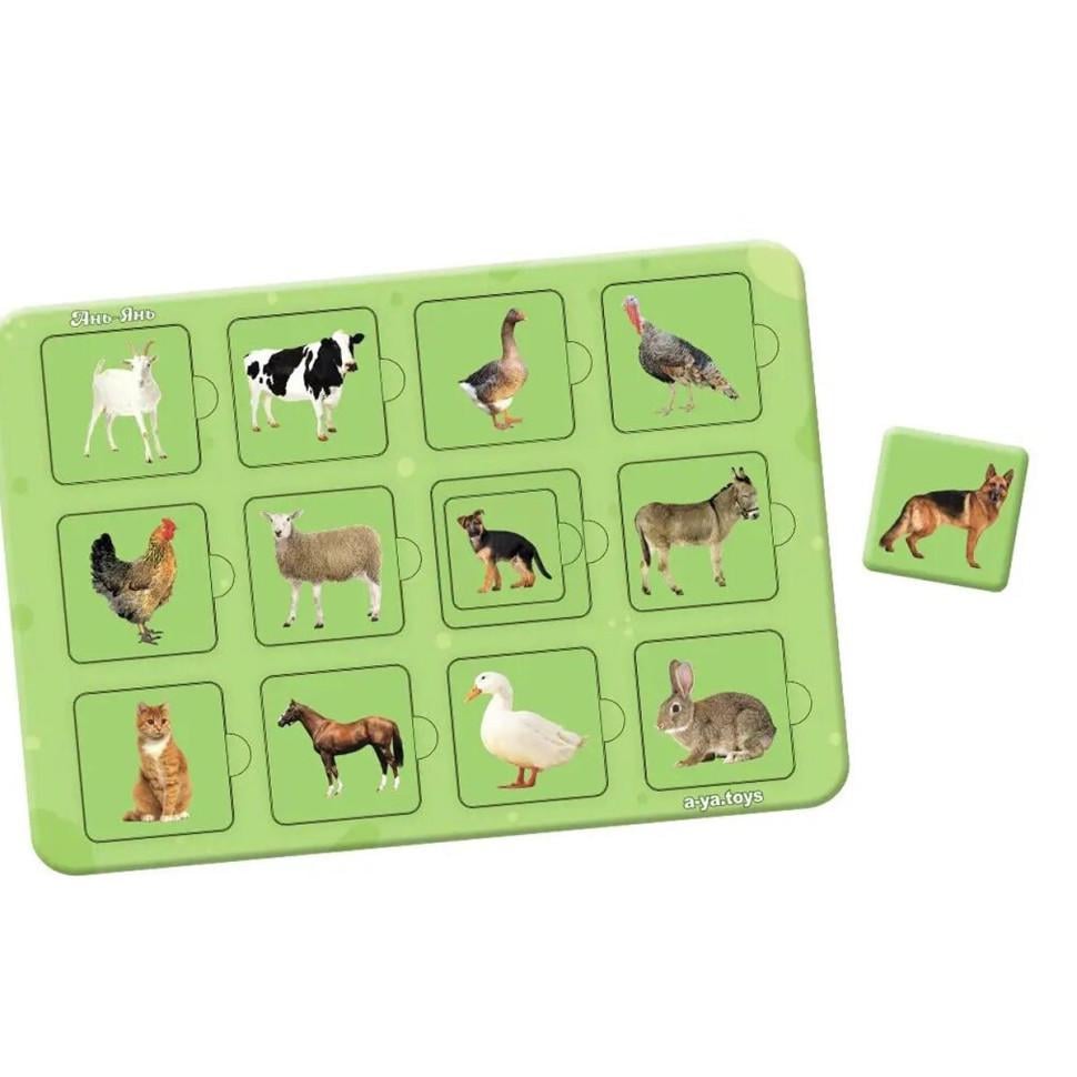 Пазлы деревянные Ubumblebees Сортер Мама и малыш домашние животные 16х23 см (IP-177-P-85)