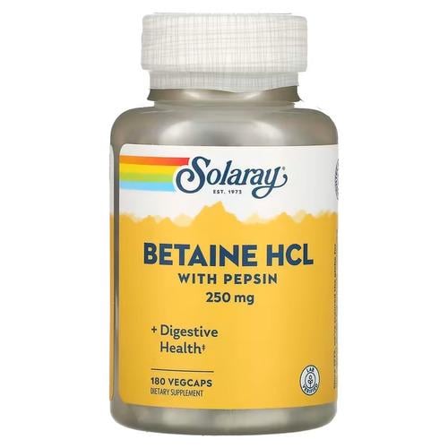Бетаин Solaray Betaine HCL with Pepsin 250 мг 180 veg capsules (SOR-04816)