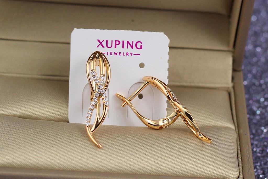 Серьги Xuping Jewelry петелька с фианитами 2,7 см Золотистый (2629127181) - фото 2