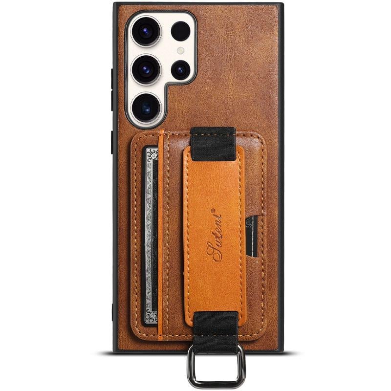 Протиударний шкіряний чохол Wallet case and straps для Samsung Galaxy S24 Ultra Коричневий / Brown