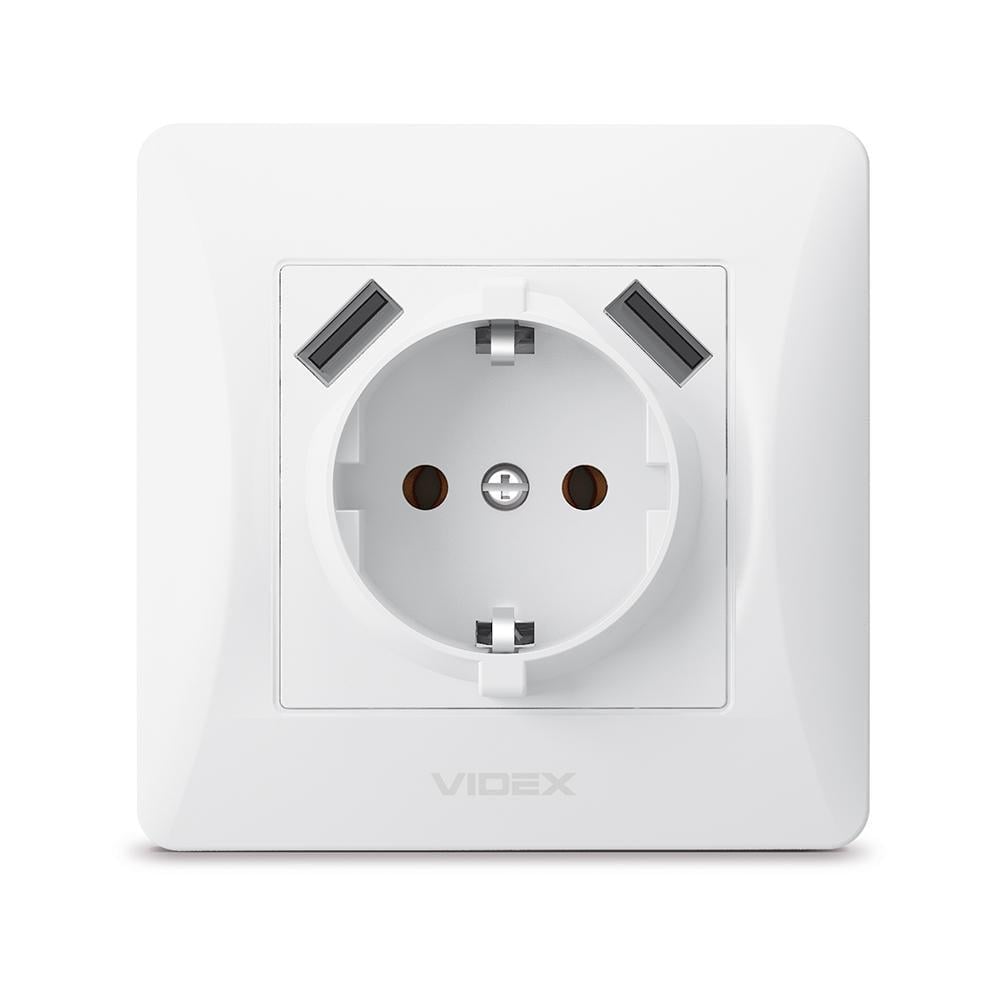 Розетка одинарная с заземлением Videx BINERA с 2USB Белый (00000005744) Розетка одинарная с заземлением Videx BINERA с 2USB Белый (00000005744)