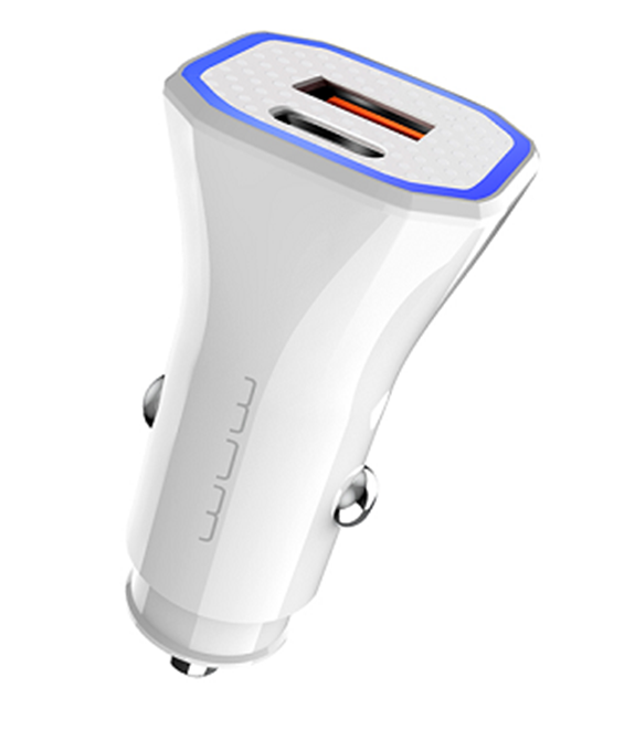 Зарядное устройство для автомобиля Wuw C149 USB Type C/USB QC 3.0 18W Белый