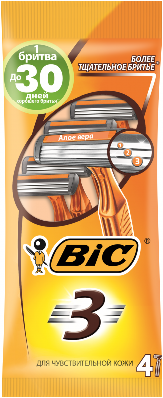 Станки для бритья BIC 3 лезвия для чувствительной кожи 4 шт. (5461)