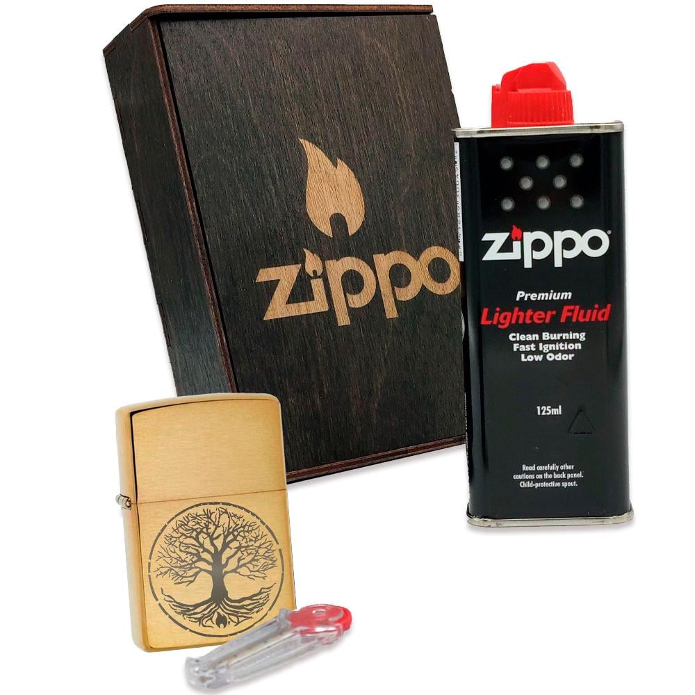 Подарочный набор ZIPPO зажигалка 204B Tree of Life/коробка/бензин 3141/кремни (2406)