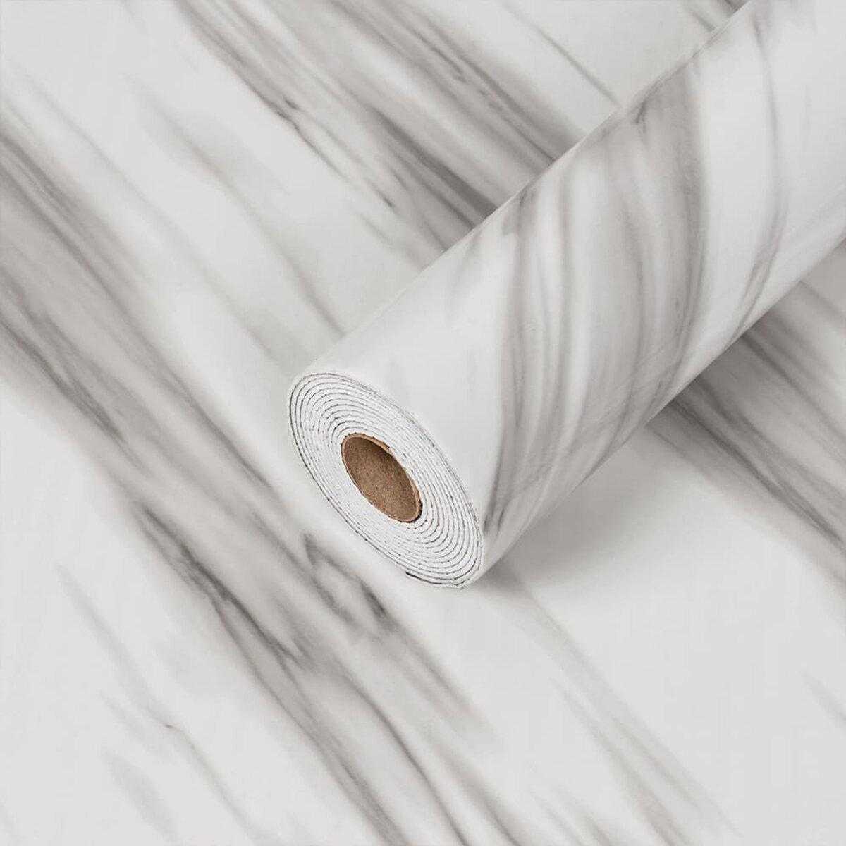 Плитка самоклеящаяся стеновая PET в рулоне полосатый мармрур 1200х3000х2 мм Белый