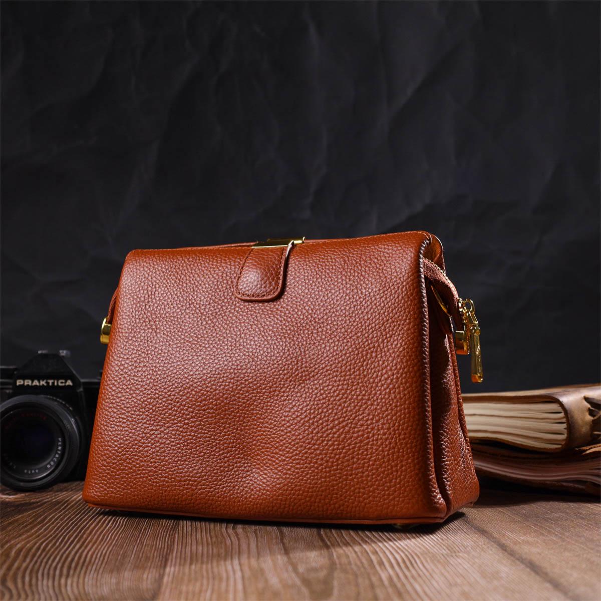 Женская сумка Vintage Bag 22105 3 отделения из натуральной кожи Рыжий - фото 7