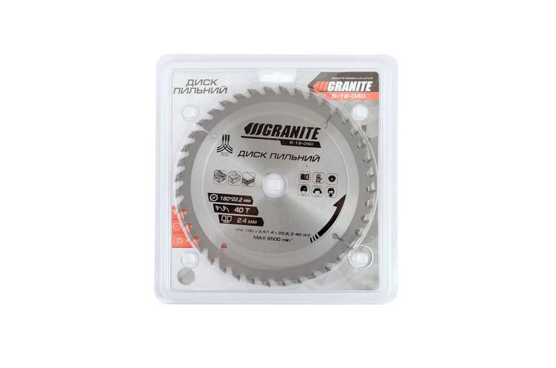 Диск пильный Granite для дерева с твердосплавными напайками 180х22,2 мм 40Т адаптер 22,2-20 8400 об/мин (5-18-040) - фото 2