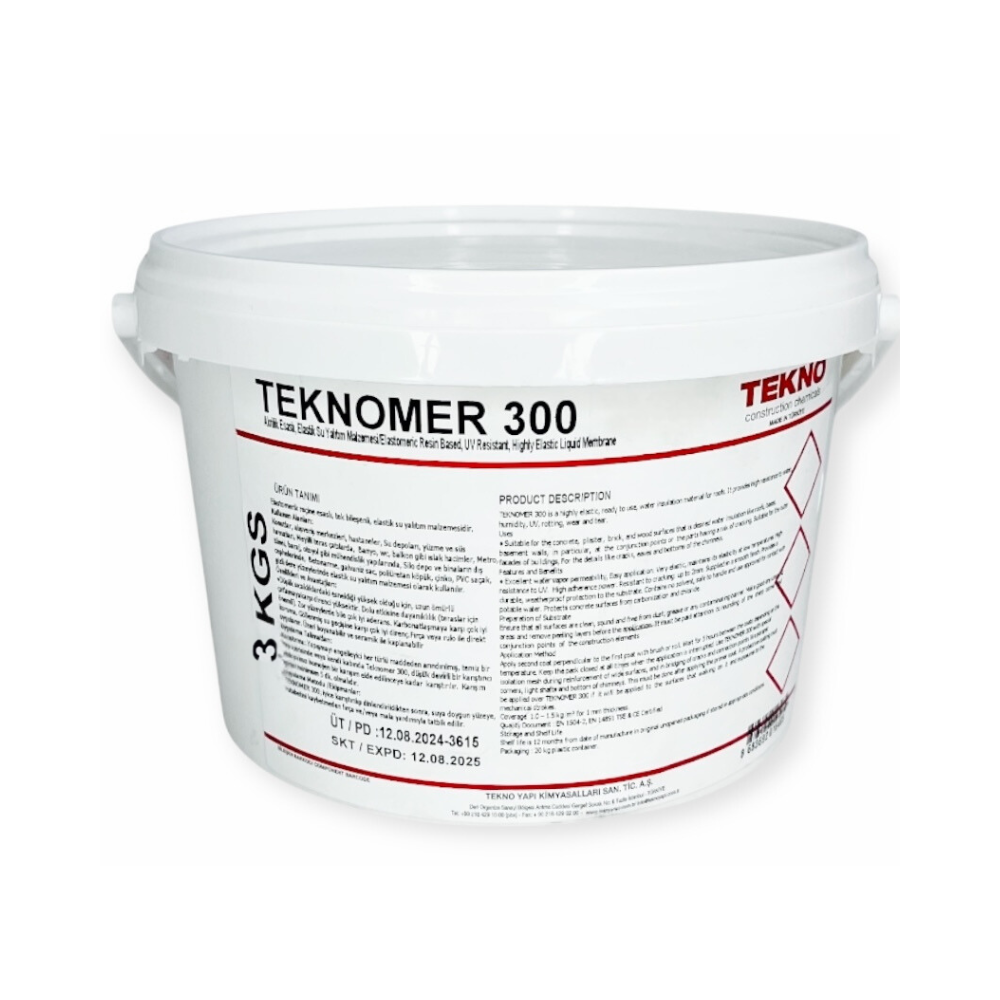 Гидроизоляция акриловая Teknomer 300 эластичная УФ-стойкая мастика для бассейнов/террас/балконов/кровли/ванных комнат 3 кг (TM300EX31)