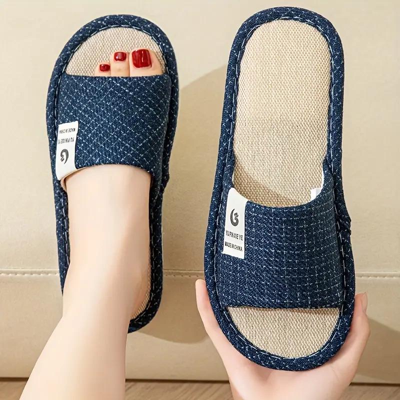 Домашние льняные тапочки с открытым носком р. 43/44 28,7 см Темно-синий - фото 5