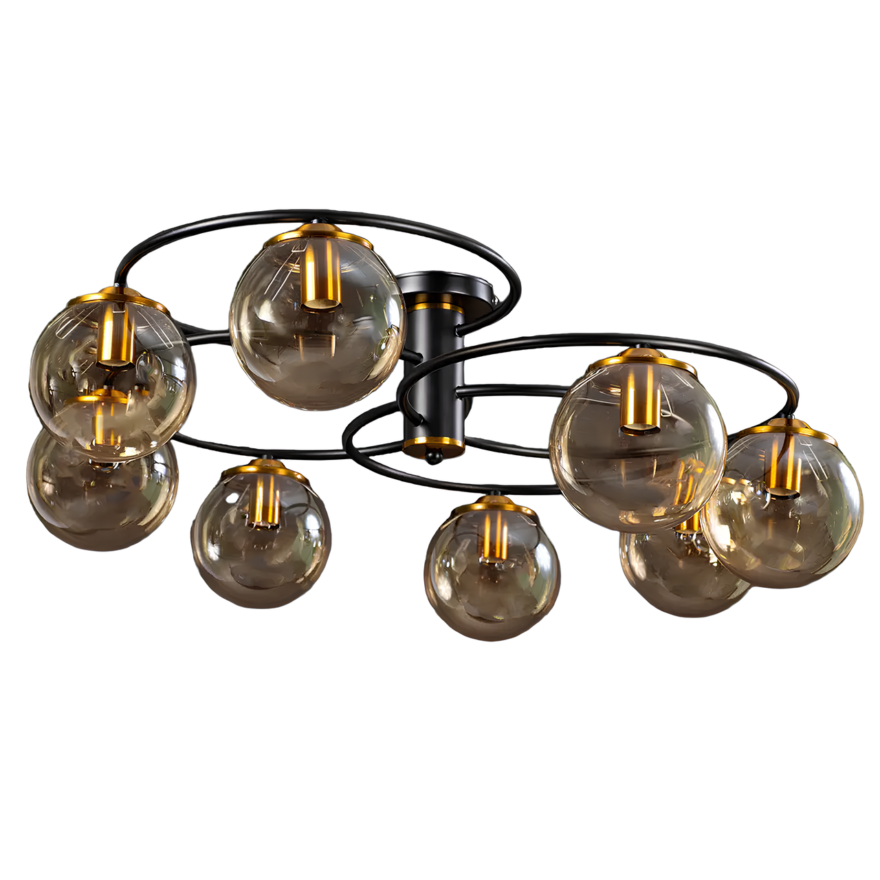 Люстра Svet с восемью стеклянными плафонами под лампу Е14 Медный (SN-2021-8 BK+DGD)