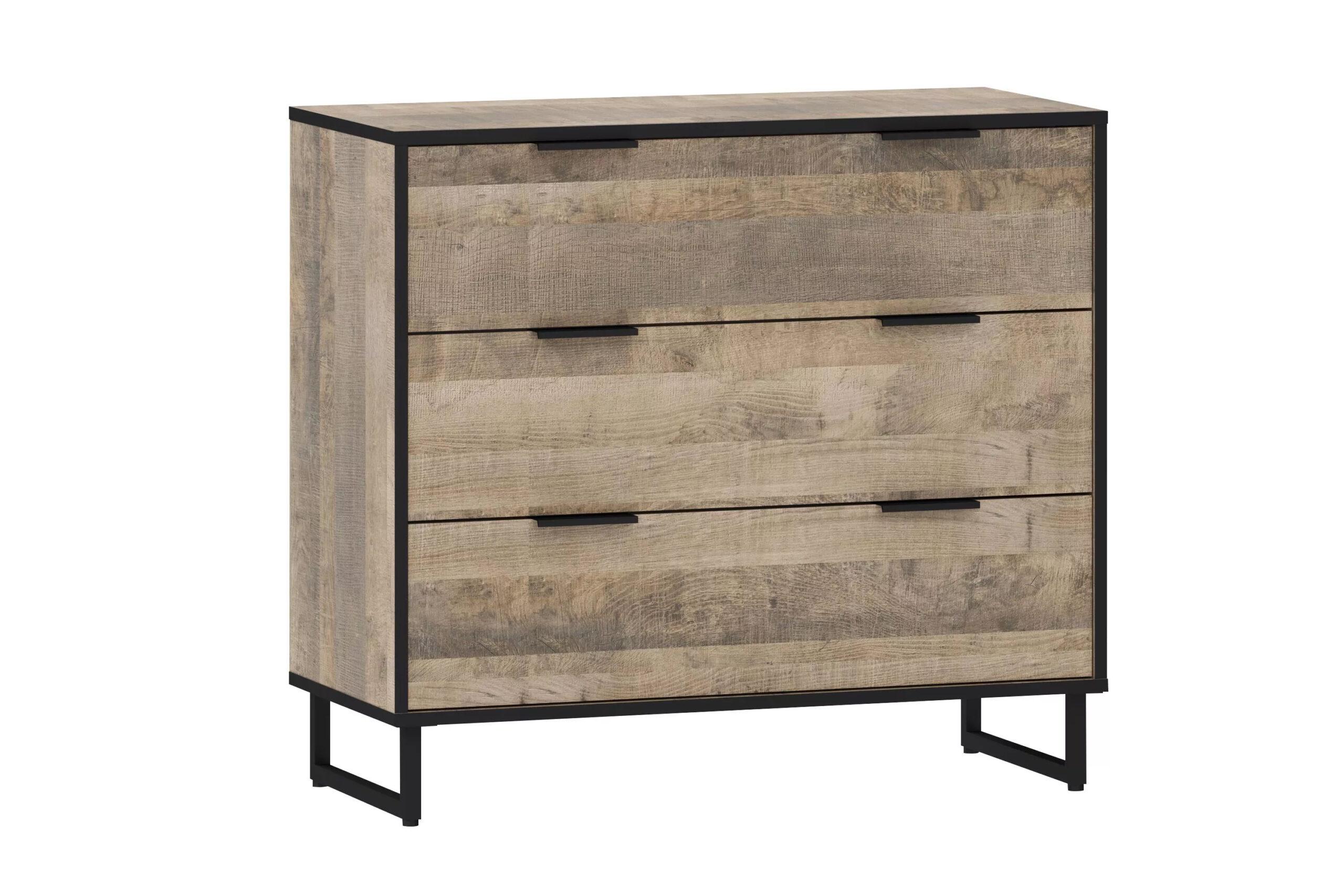 Комод с 3 ящиками Nikoshop Лофт F-8 900x810x400 мм Дуб Гранж песочный Комод с 3 ящиками Nikoshop Лофт F-8 900x810x400 мм Дуб Гранж песочный