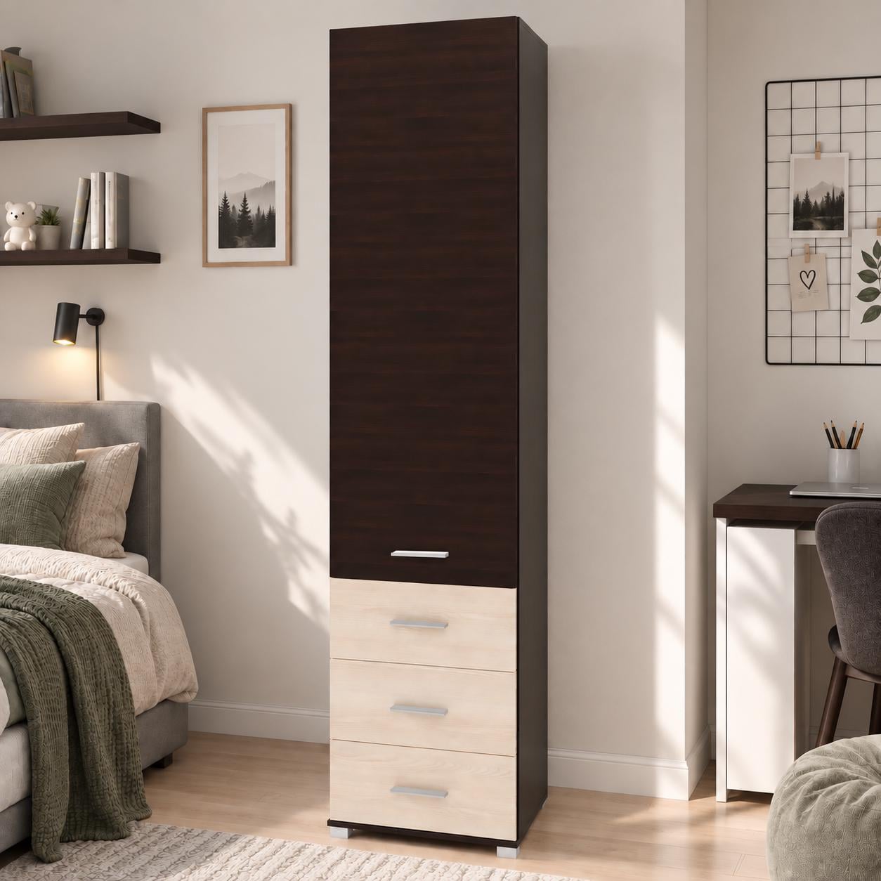 Шкаф-пенал закрытый Эверест Бриз-17 с ящиками Венге/дуб Молочный (EVR-2273)