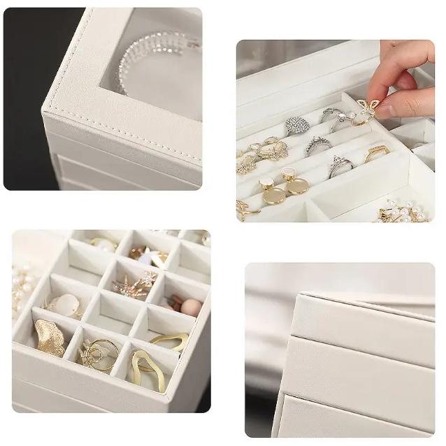 Шкатулка для украшений с крышкой многоуровневая 27х13х18 см Белый/Прозрачный (ШДД-29-2) - фото 5