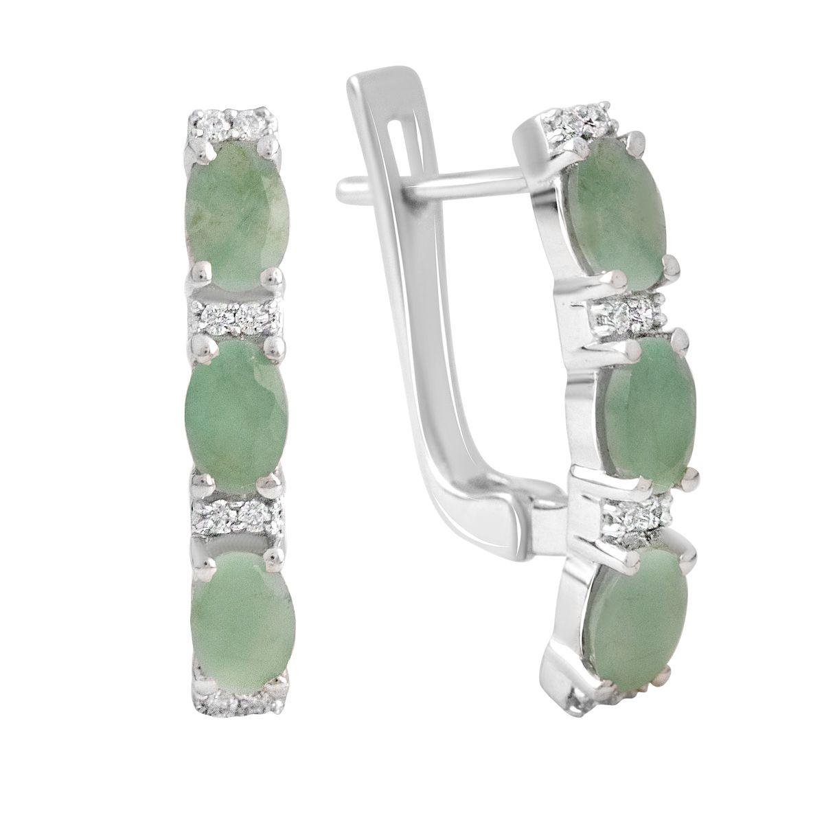 Сережки срібні з натуральними смарагдами та фіанітами Сережки срібні з натуральними смарагдами та фіанітами