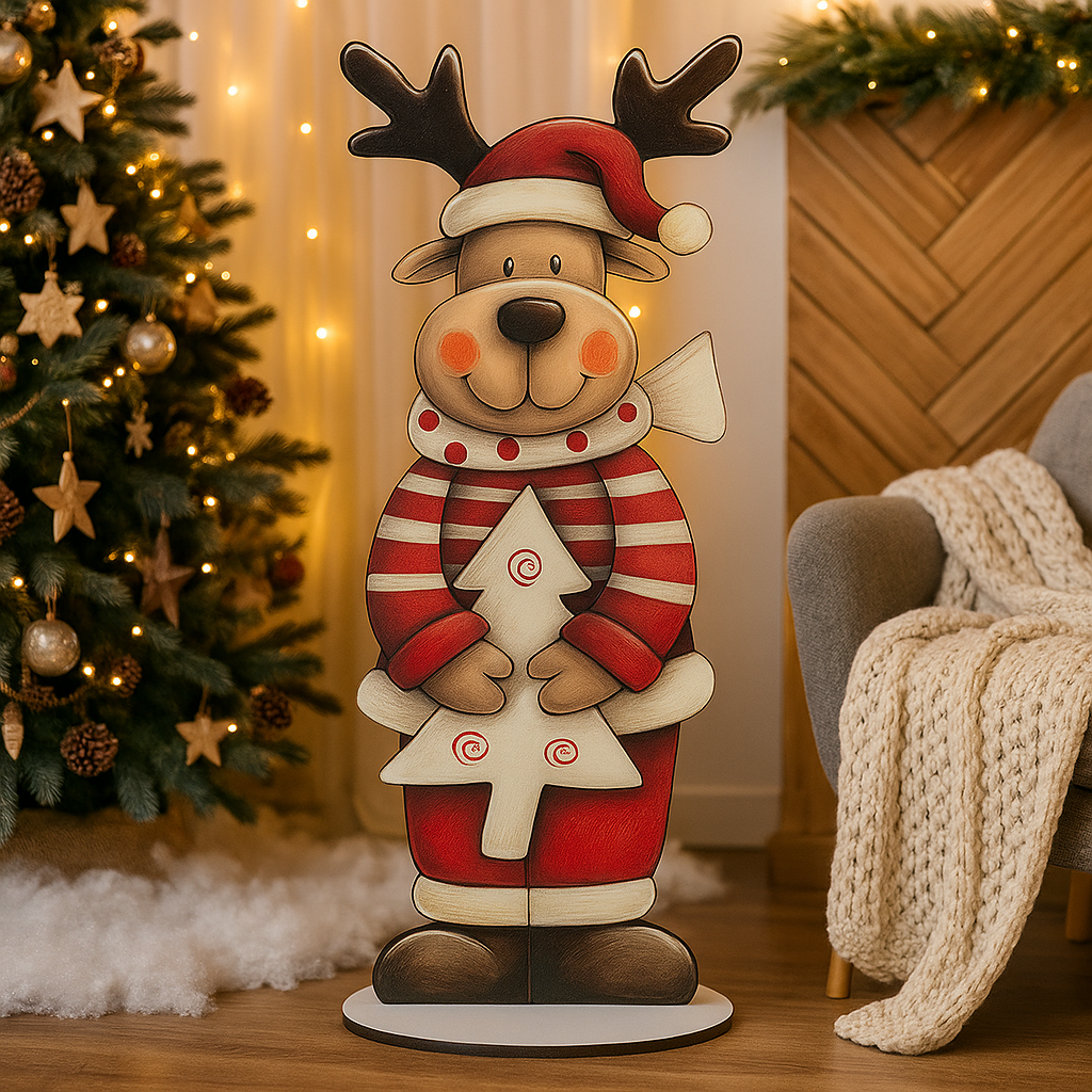 Статуэтка для фотозоны олень с елкой новогодний 82 см (5279-11)