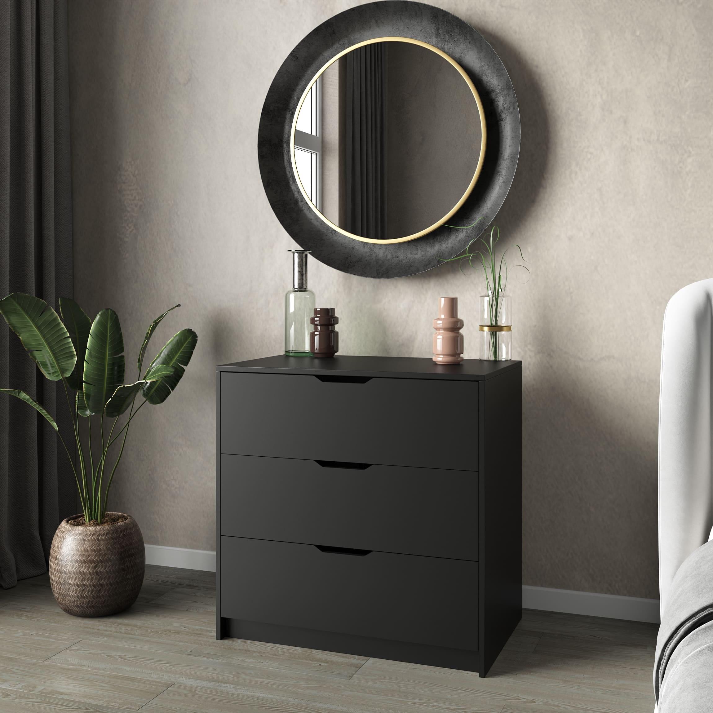 Комод №5 на три ящики без ручок 80х70х50 см Чорний (380288)