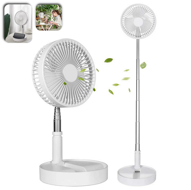Вентилятор аккумуляторный портативный телескопический бесшумный на ножке White - фото 2