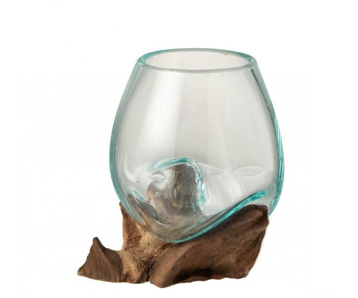 Ваза стеклянная J-LINE на дереве манго (1270)