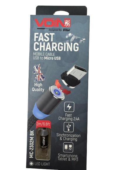 Кабель магнітний Voin MC-2302M BK USB-Micro USB 2,4А 2 м Black (MC-2302M BK)