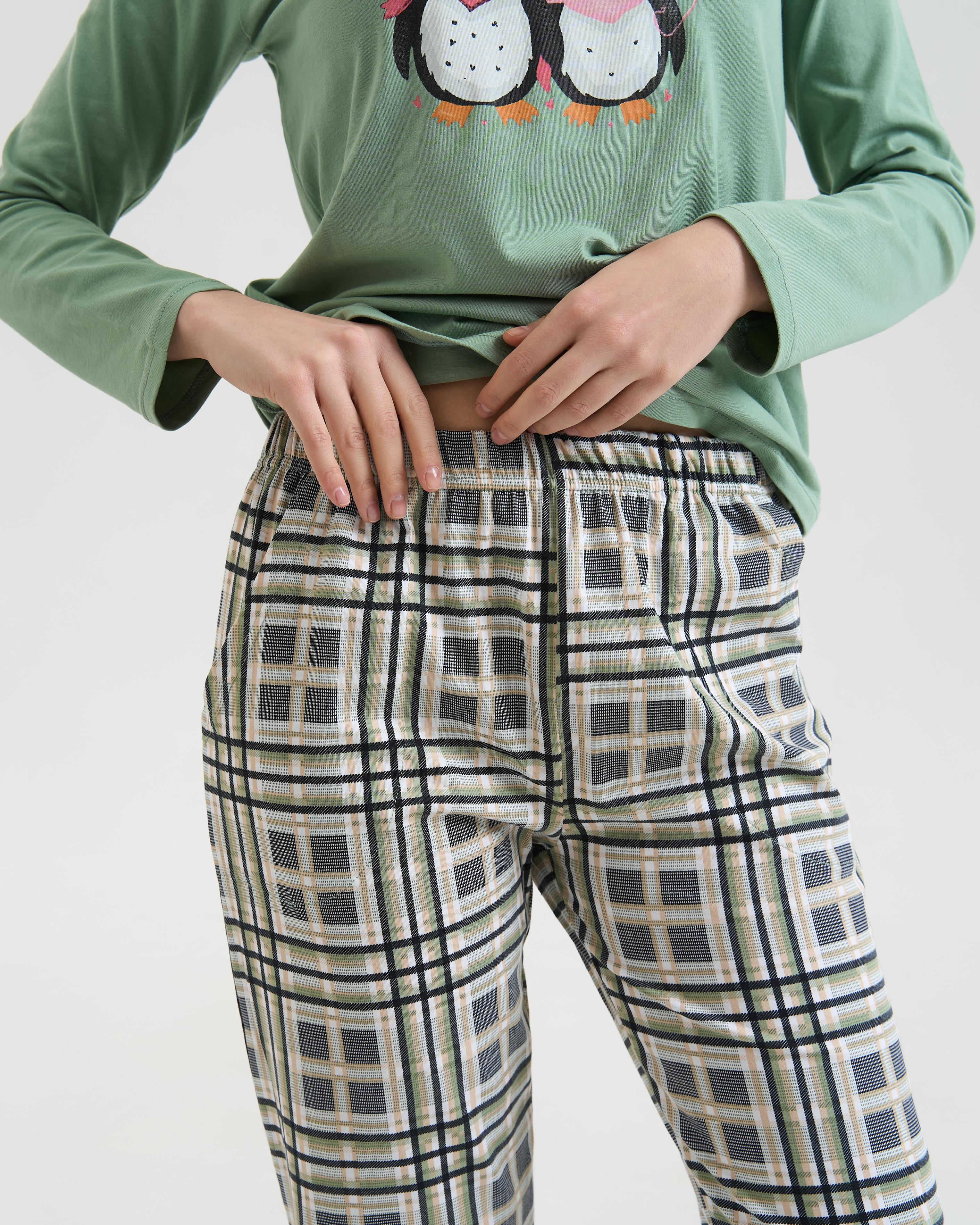 Комплект женский со штанами Пингвины Family look 96830 XL Зеленый - фото 3 Комплект женский со штанами Пингвины Family look 96830 XL Зеленый - фото 3