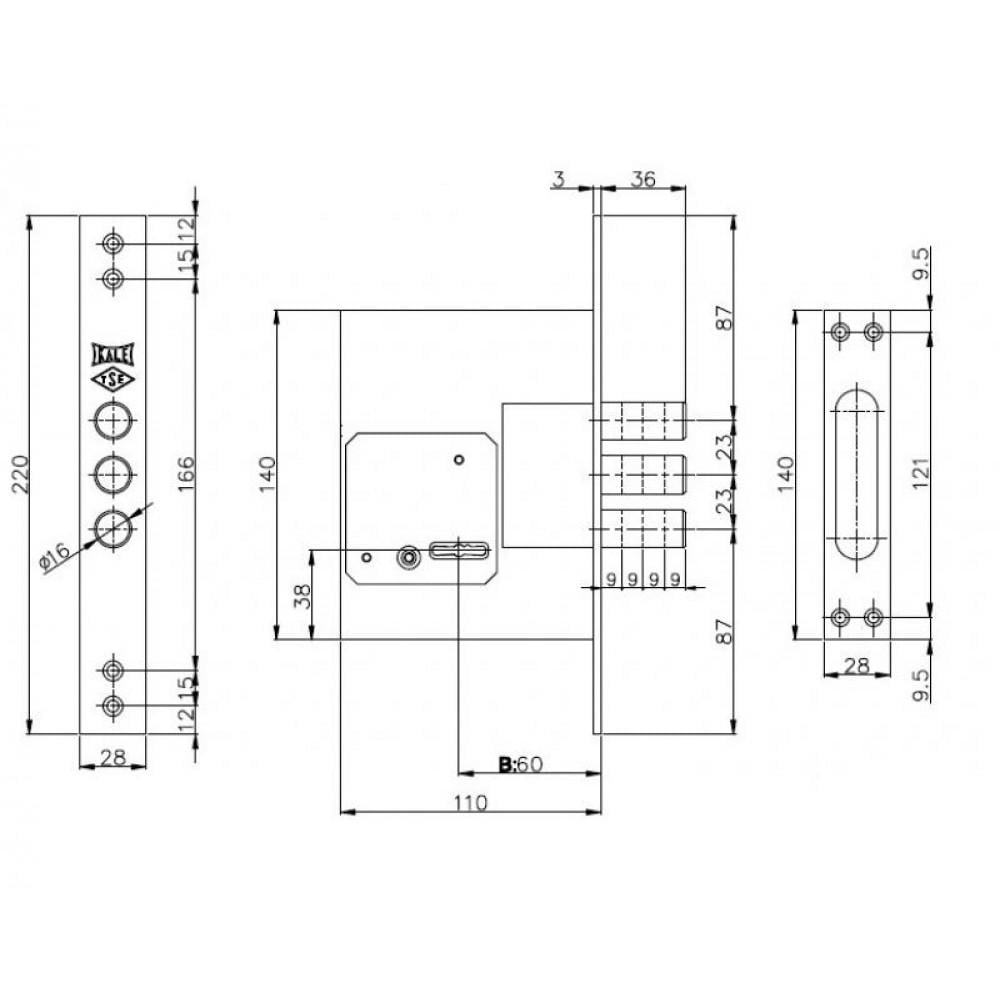 Замок сувальдный Kale 257L планки с покрытием бексет 60 мм 5 ключей Хром (1-30185) - фото 2