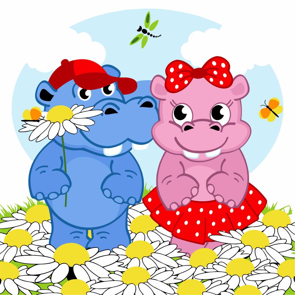 Картина по номерам Strateg Любовь бегемотов с лаком 30x30 см (Str-ES-0807)