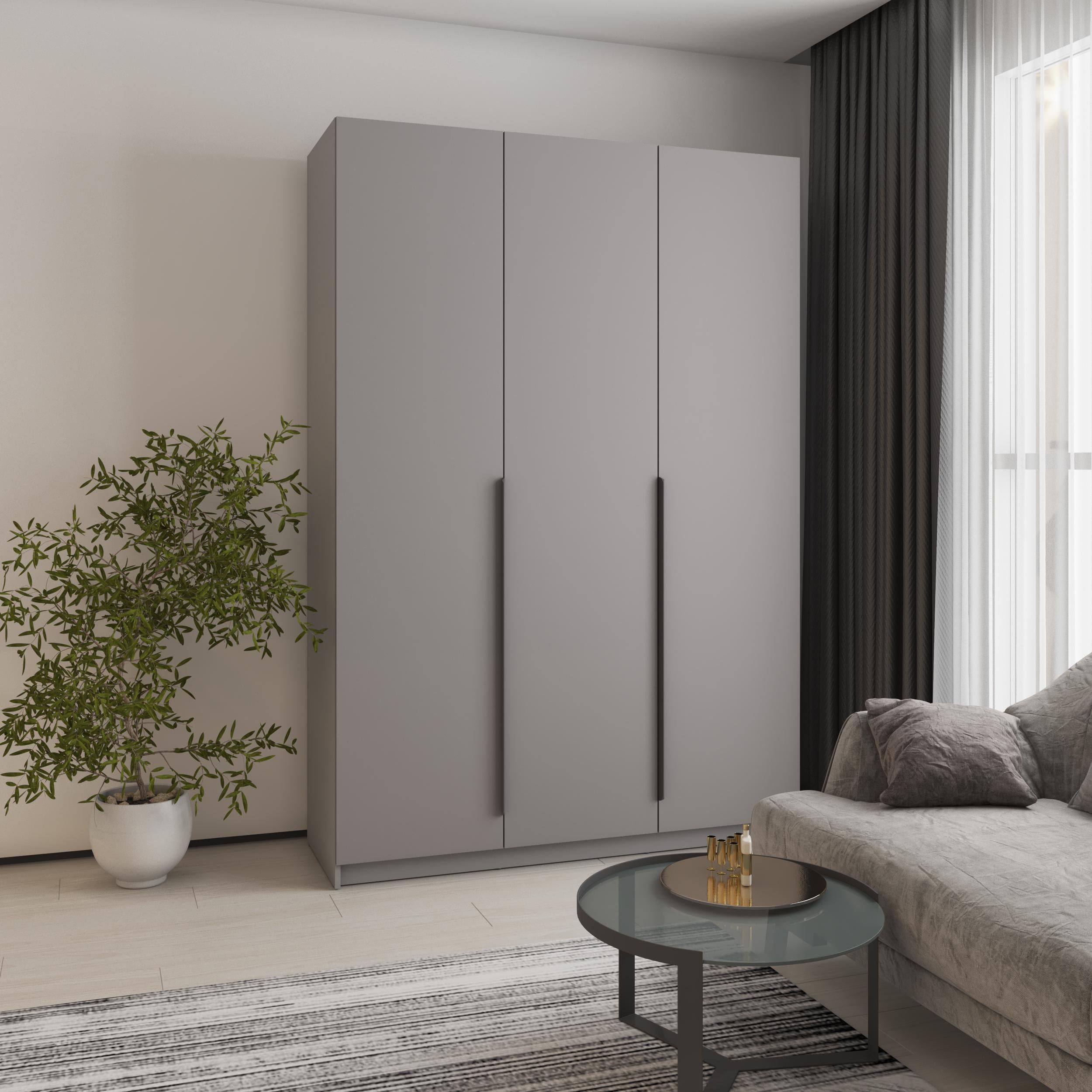 Шкаф 3-дверный MebelStar Оскар МДФ Ultra Mat BL-B 4 дополнительных полки 150x52x220 см Серая мышка/Серый (MBS-5738)