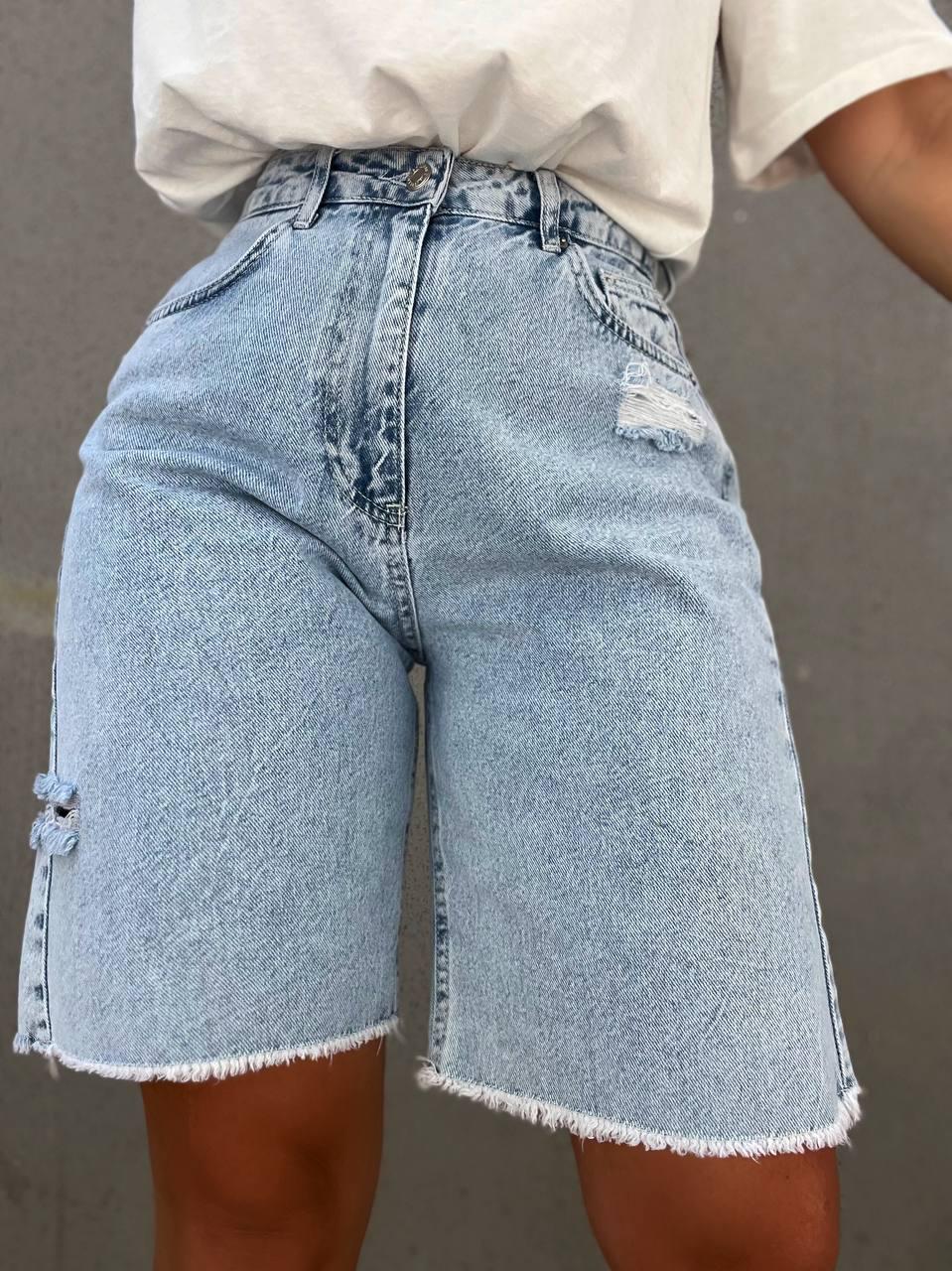 Шорты женские джинсовые ITS Basic 2837 STRAIGHT FIT бермуды порез сбоку длинные р. 36 Светло-голубой (2187)