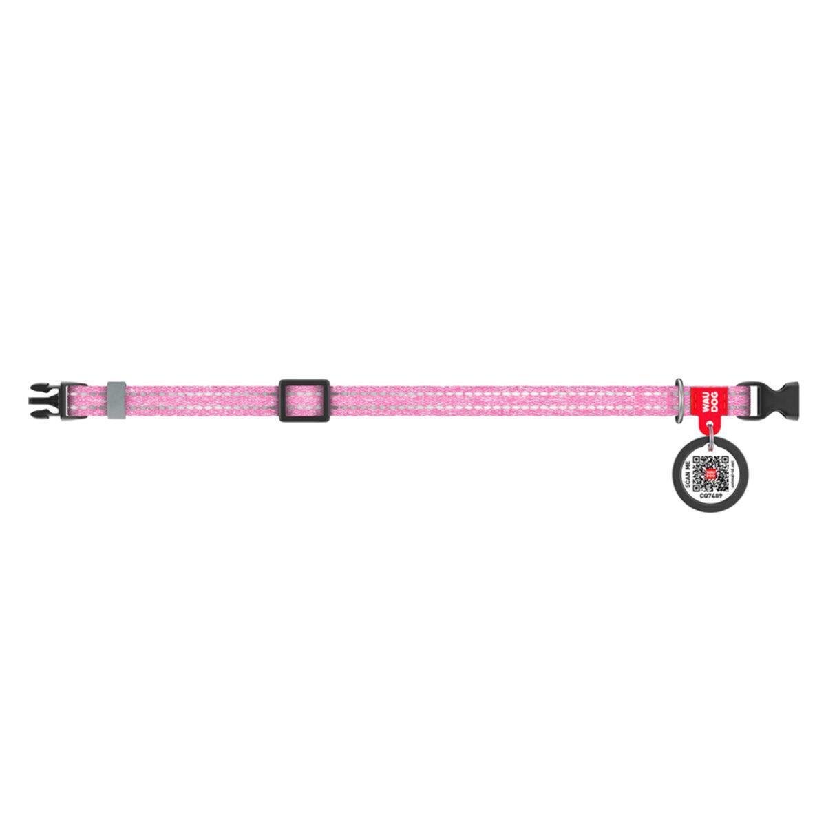 Ошейник для кошек/мелких пород собак Waudog Re-cotton с QR паспортом/светоотражающий/пластиковая пряжка XS 10 мм Розовый (16407 Col)