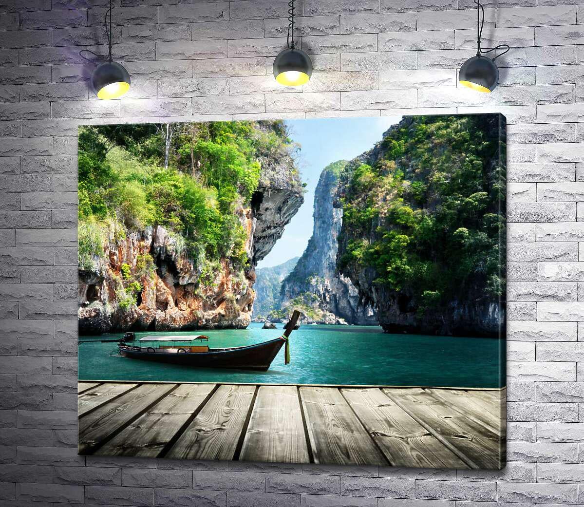 Картина ArtPoster Лодка у причала на фоне причудливых скал в Таиланде 130x111 см Модуль №1 (002592)