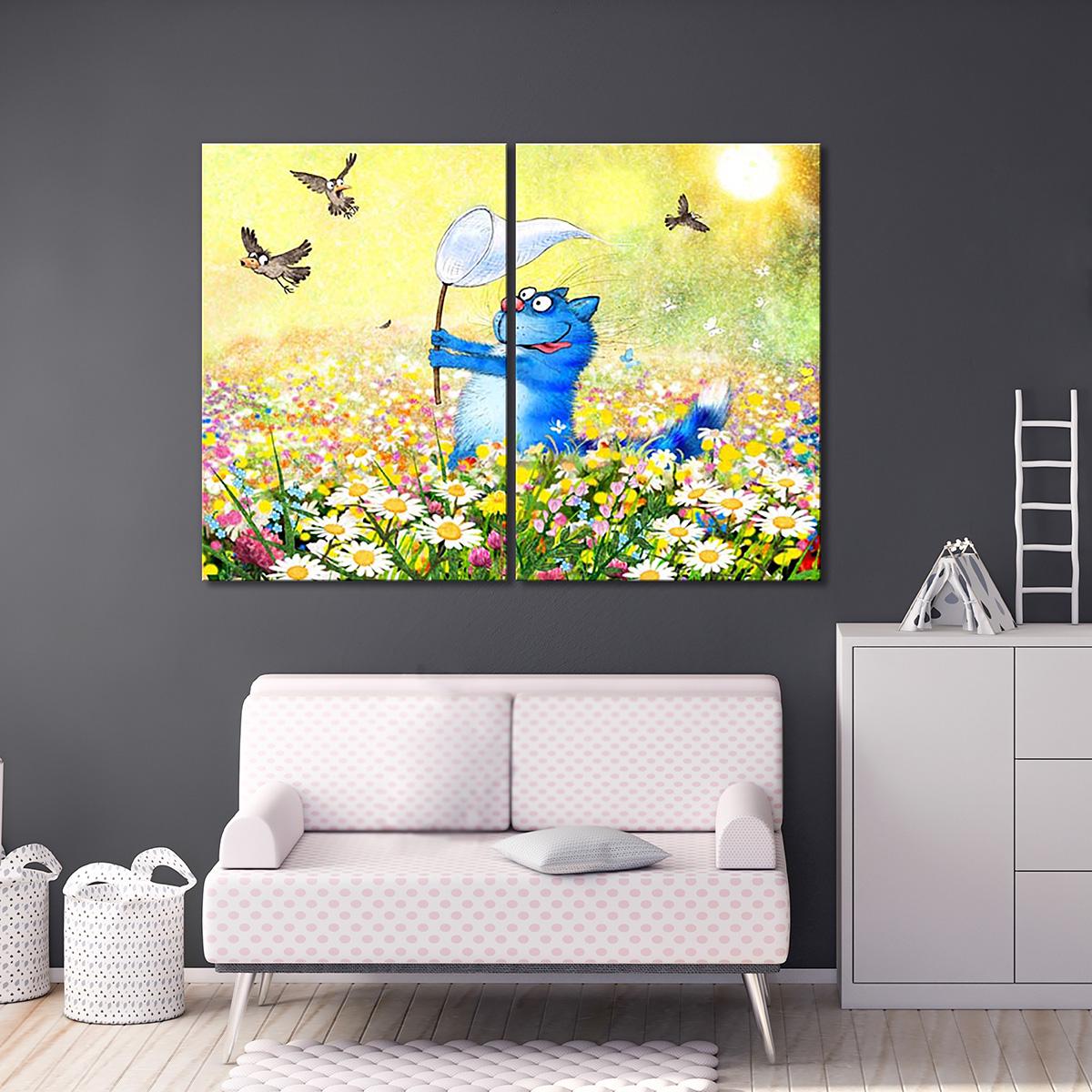 Модульная картина Улов на ромашковом поле 2 модуля 60x90 см