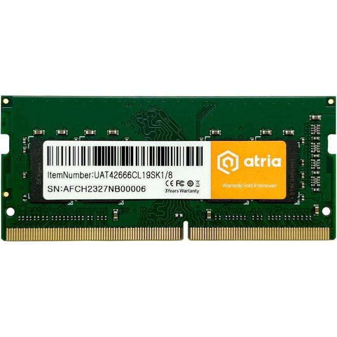 Оперативная память ATRIA SO-DIMM DDR4 8 Гб 2666 МГц Green (UAT42666CL19SK1/8)