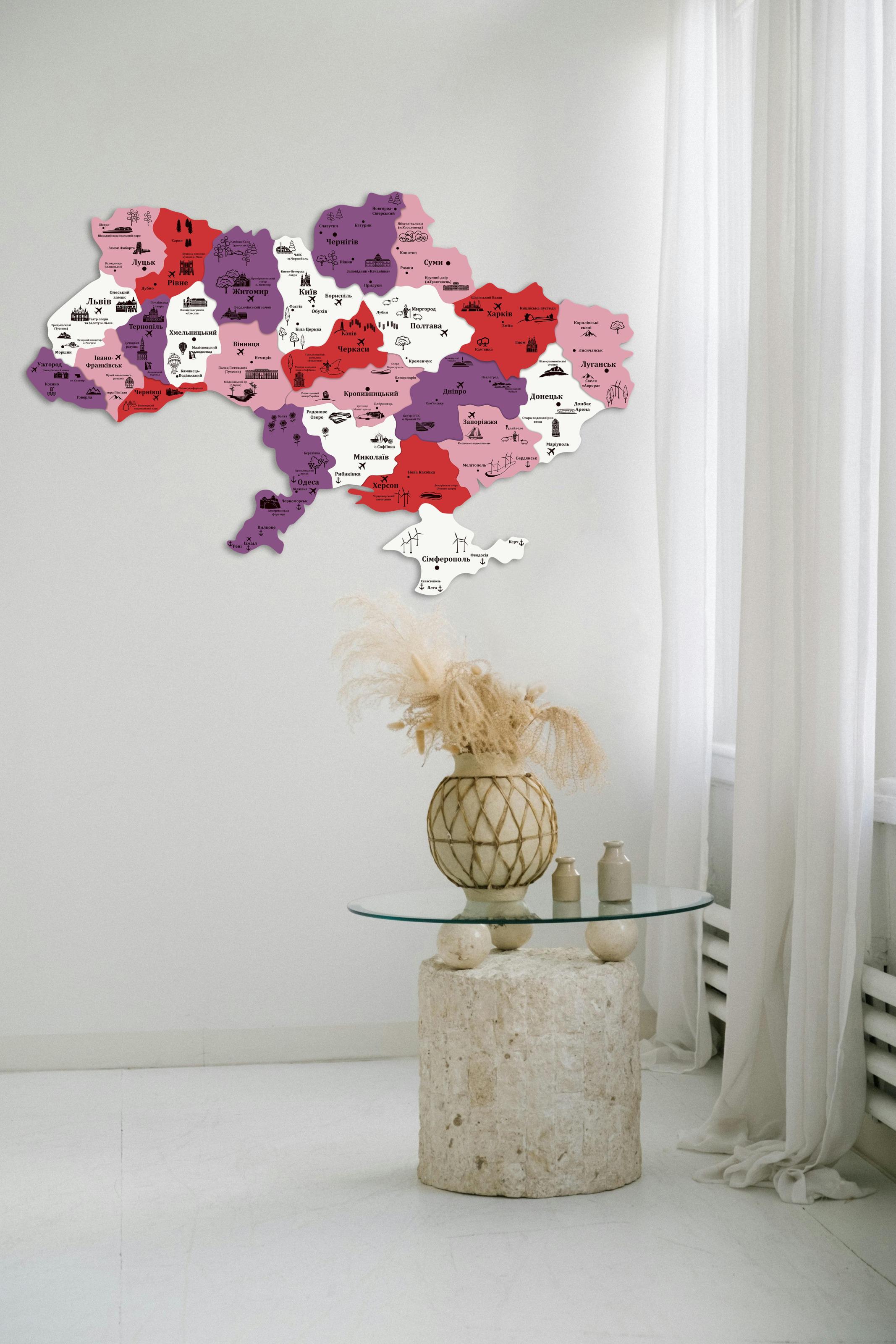 Декор настенный в стиле минимализм деревянное Decart Карта Украины на кухню гостиную и спальню яркая 150х99 см
