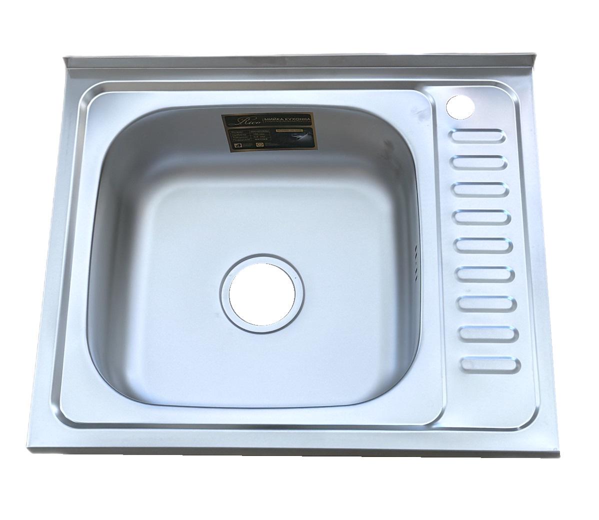 Мойка нержавейка накладная Rico левая матовая 0,6 мм 500х600х160 мм (RC5060L-06-160E)