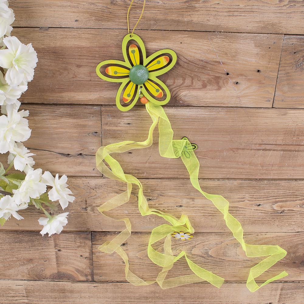 Подвеска Ромашка деревянная с лентами Зеленый (1230-3)