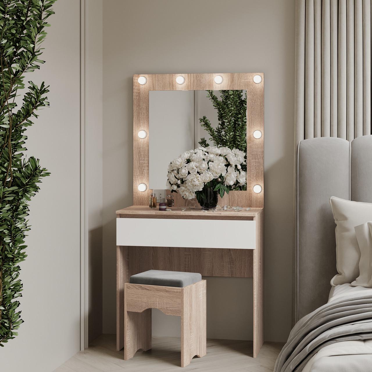 Туалетний столик New and Classic із квадратним дзеркалом 1600х800х400 мм Дуб сонома/Білий (ТЗ-Лайт 1-12) - фото 1 Туалетний столик New and Classic із квадратним дзеркалом 1600х800х400 мм Дуб сонома/Білий (ТЗ-Лайт 1-12) - фото 1