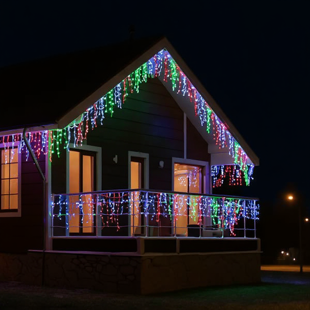 Гірлянда мережна Бахрома вулична 36 м 600 LED діодів від мережі чорна нитка Різнокольоровий (36МBML) - фото 6